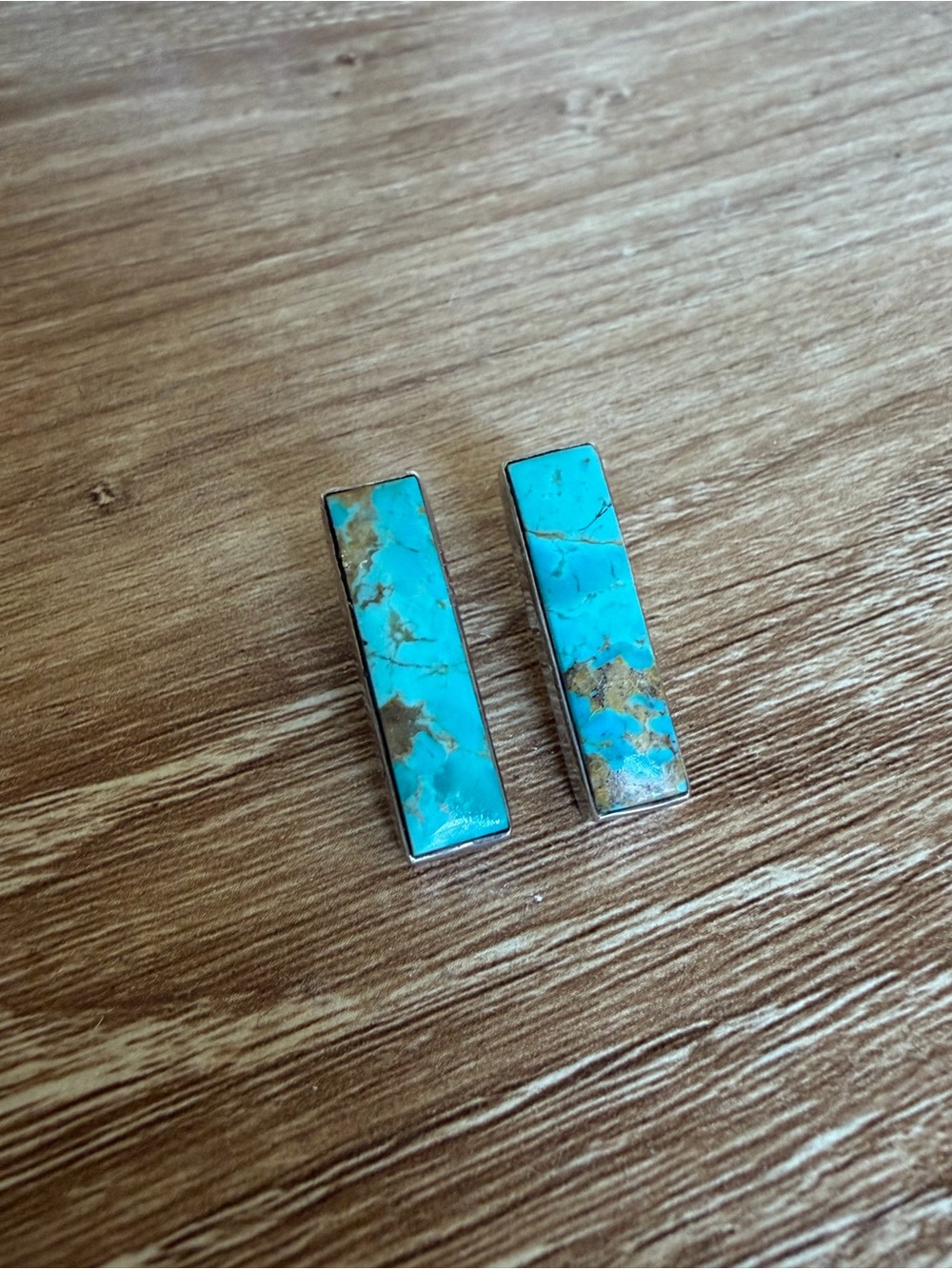 925 Sterling Silver Turquoise Bar Stud Earrings Southwestern
